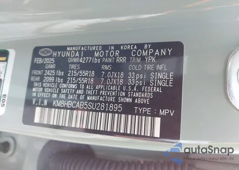 2025 Hyundai Kona Sel from USA, damaged, VIN KM8HBCAB5SU281895